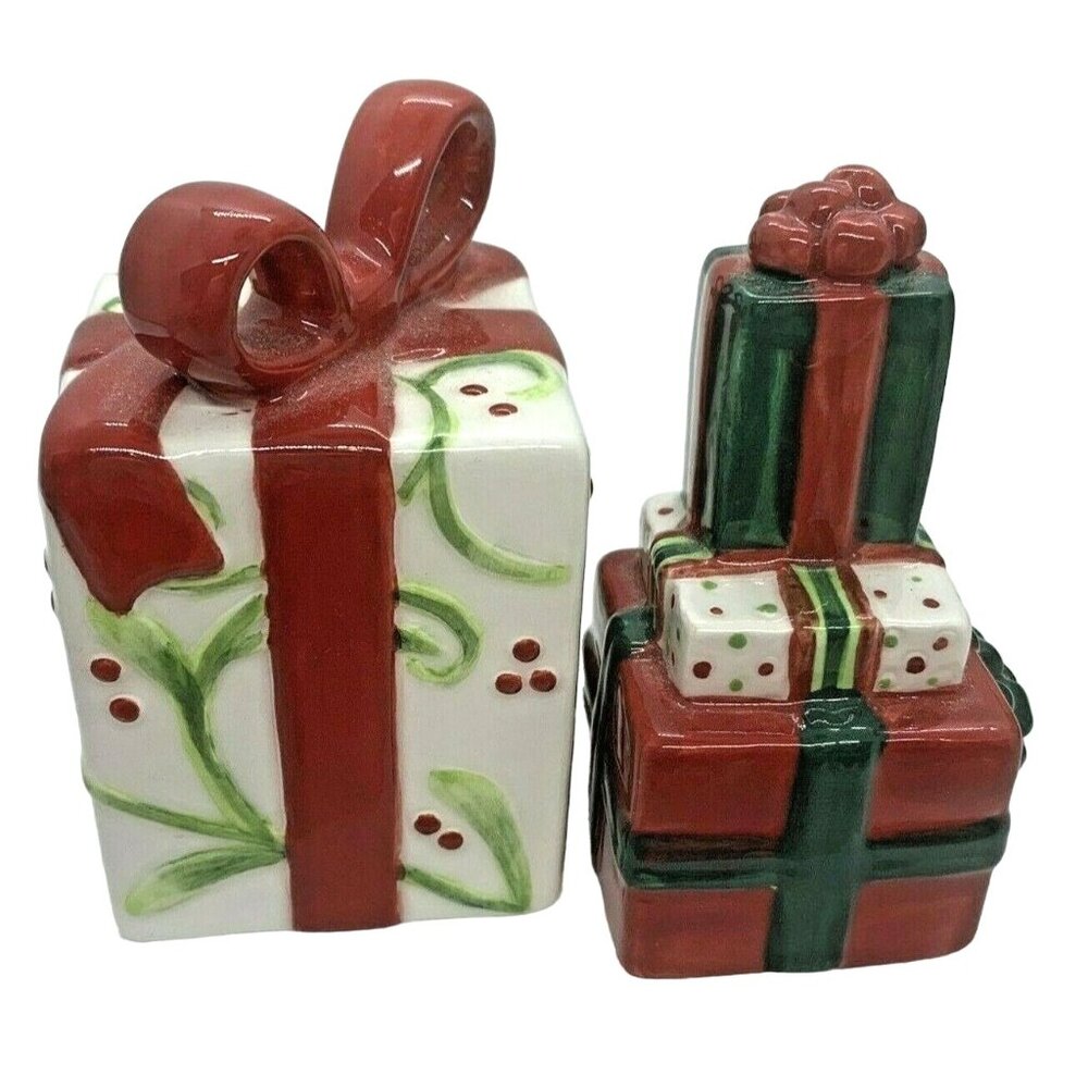 Vintage NOS Fitz & Floyd Christmas Present Salt & Pepper Shaker Set Retired - Picture 2 of 8